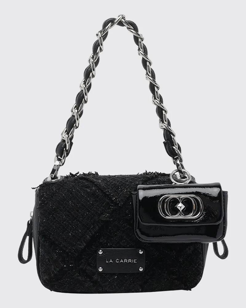 LA CARRIE Mini-Schultertasche aus Tweed mit geflochtenem Kettengriff Schwarz