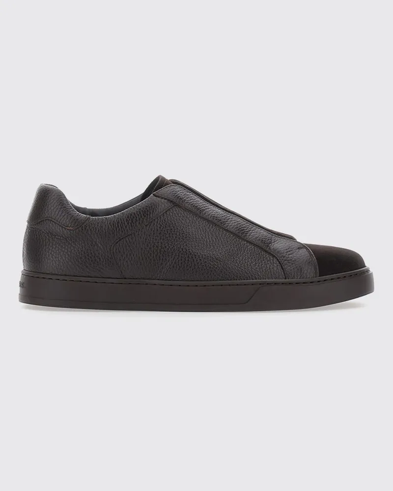 Doucal´s Slip-on-Sneaker von aus Wolle und genarbtem Kalbsleder mit elastischen Schnürsenkeln Braun