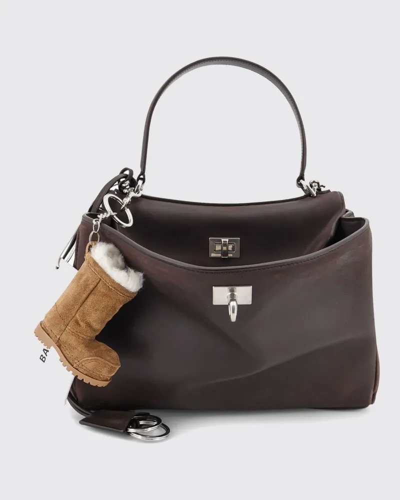 Balenciaga Kleine Rodeo Handtasche aus gealtertem Leder mit Anhängern Kaffee