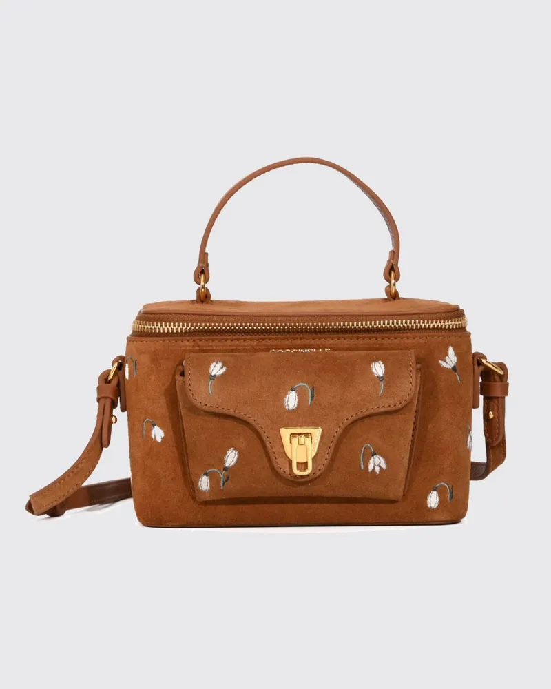 Coccinelle Beat Generation Mini-Tasche aus Wildleder mit Stickerei Camel