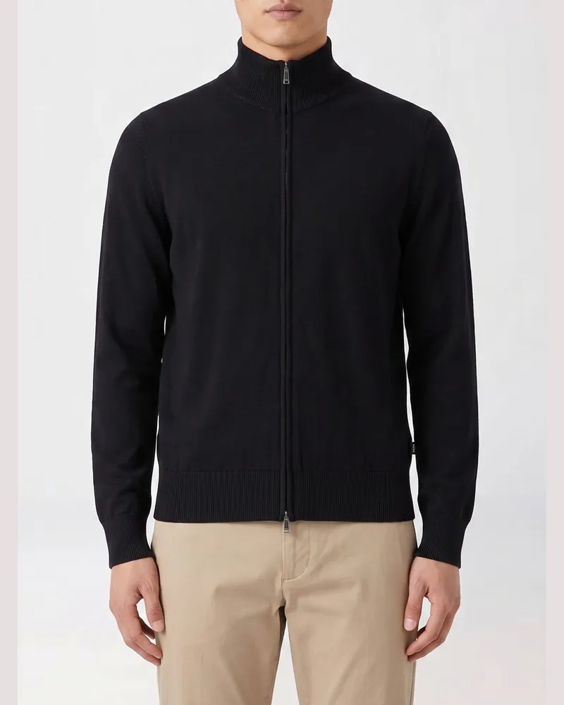 HUGO BOSS Slim-Fit Cardigan aus reiner Schurwolle mit Rollkragen und Reißverschluss von Schwarz