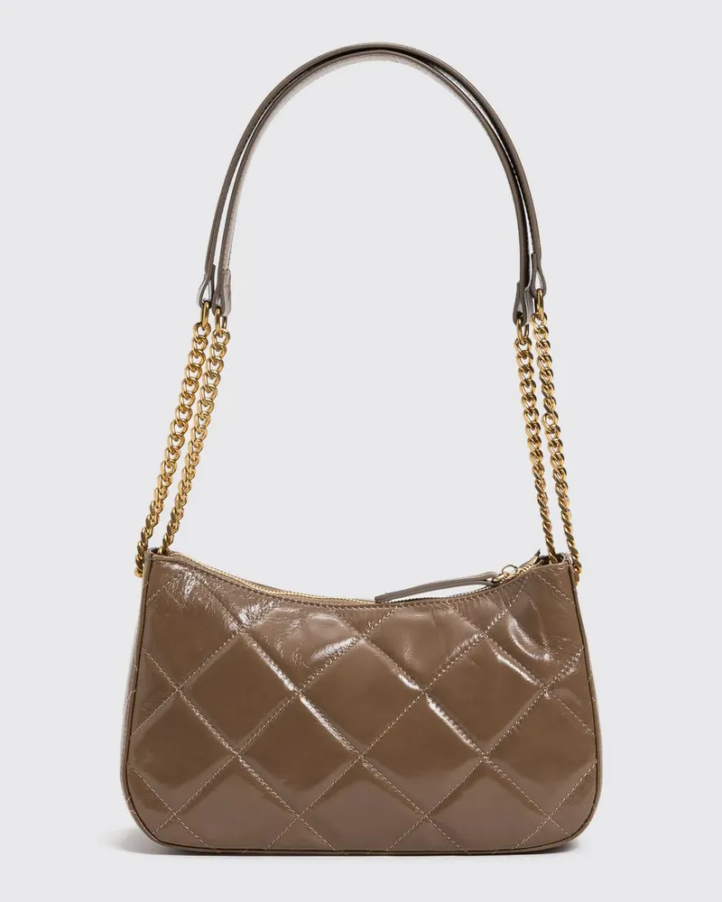 Twin-Set Schultertasche aus Matelassé-Leder mit doppeltem Henkel Taubengrau