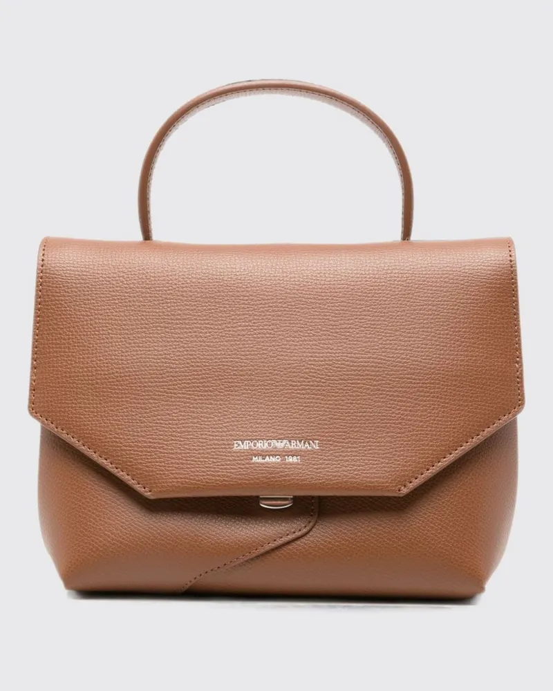 Emporio Armani 1981 Mini-Handtasche aus genarbtem Leder mit laminiertem Logo Kakao