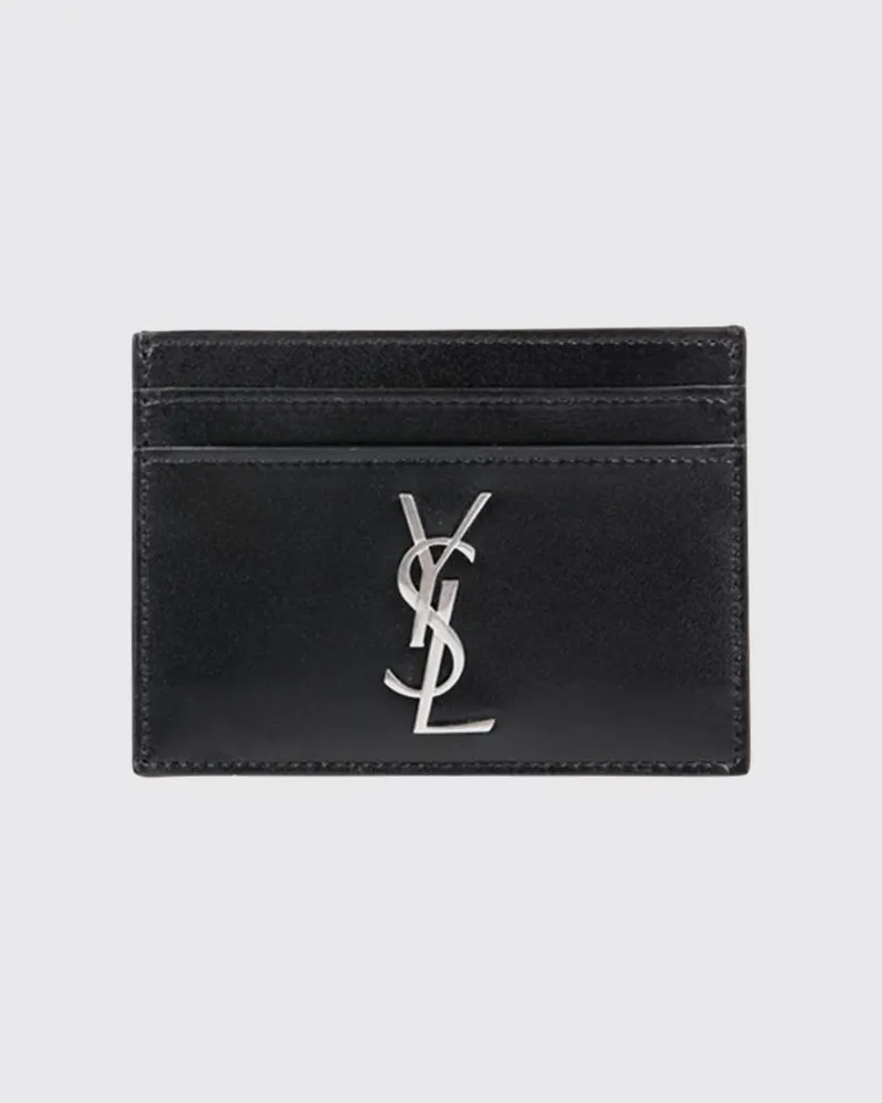 Saint Laurent Flaches Kartenetui Cassandre aus Kalbsleder mit YSL-Monogramm Schwarz