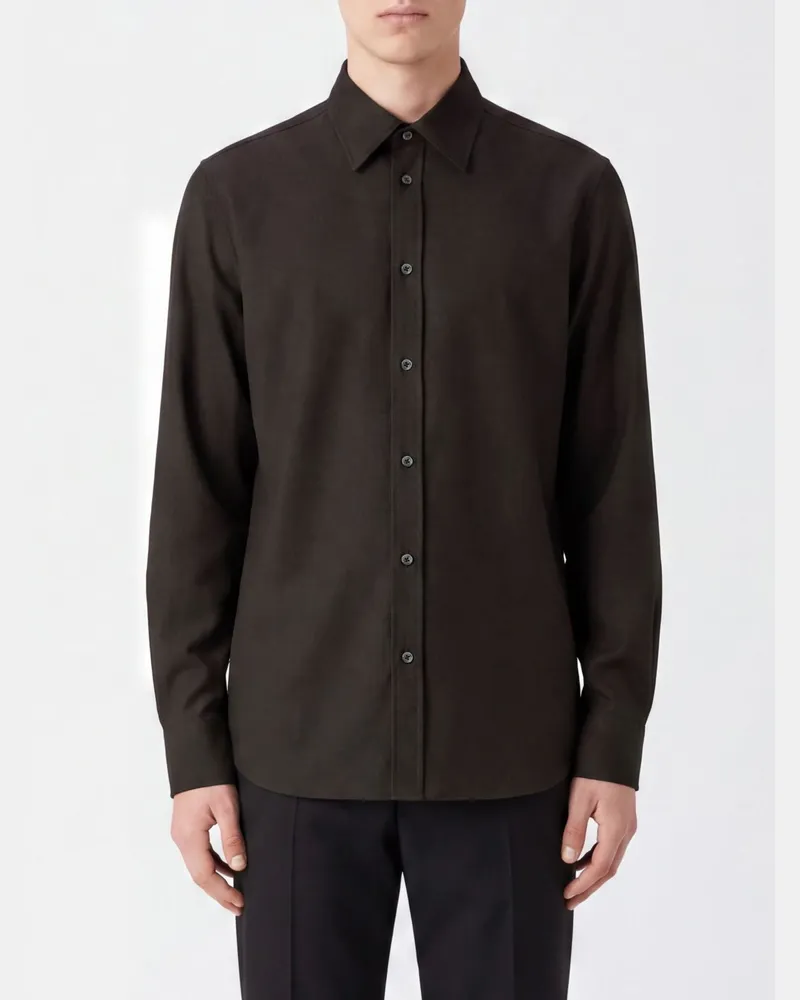 Jil Sander Slim Fit Hemd aus Schurwolle und Mohair mit französischem Kragen Kakao