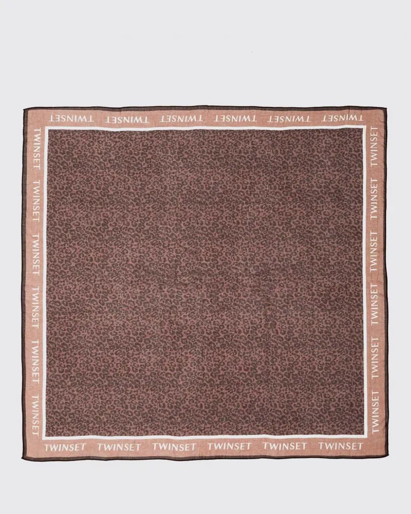 Twin-Set Quadratischer Viskoseschal mit Animal-Print und Jacquard-Logo Bunt