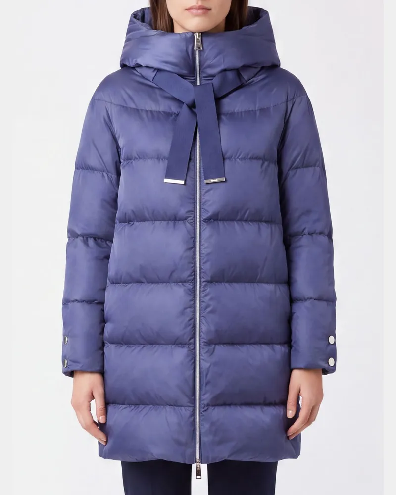 Herno Kurze A-Shape Daunenjacke mit Kapuze aus gestepptem technischem Satin Navy