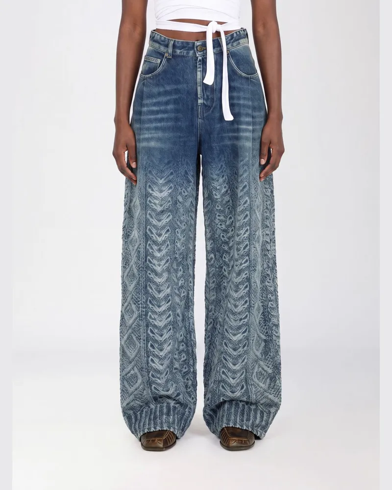 Diesel Wide-Leg-Jeans mit hohem Bund, Grafikprint und fünf Taschen Navy