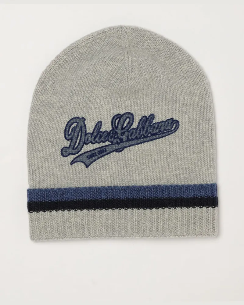 Dolce & Gabbana DOLCE  GABBANA Dolce & Gabbana Mütze für Jungen aus reiner Schurwolle mit Logo-Patch Grau