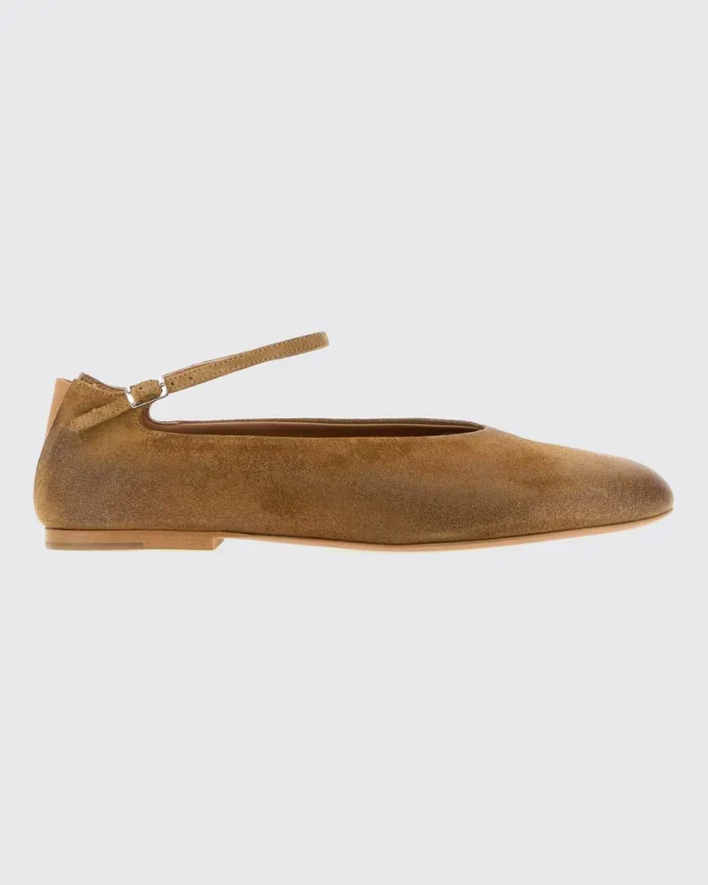 Jil Sander Elyss Ballerinas aus Veloursleder mit Knöchelriemen und runder Kappe Braun