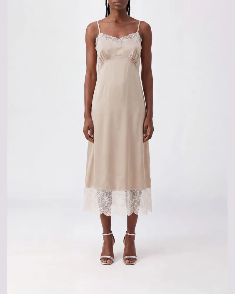 Simone Rocha Satin-Midikleid von mit bestickten Spitzendetails Beige
