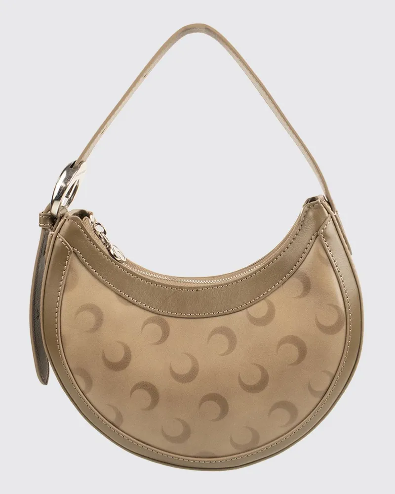 Marine Serre Moon Eclips Hobo-Tasche aus Leder mit Crescent Moon-Monogramm Beige