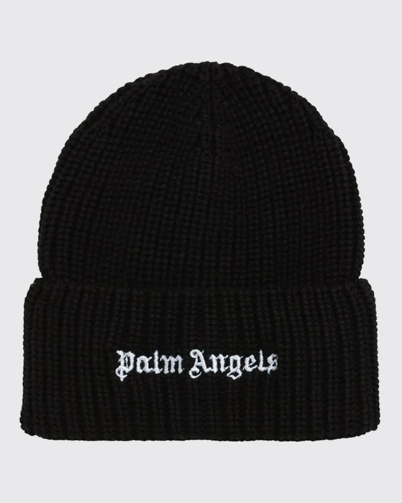 Palm Angels Beanie-Mütze aus Baumwolle für Jungen mit Umschlag und Logo-Stickerei Schwarz
