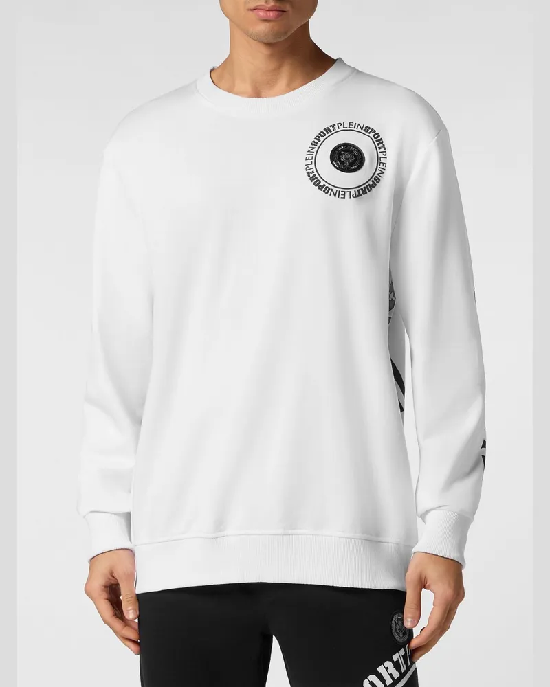 Philipp Plein Baumwoll-Sweatshirt mit Rundhalsausschnitt, Kontrastlogo und Rückendruck Weiß