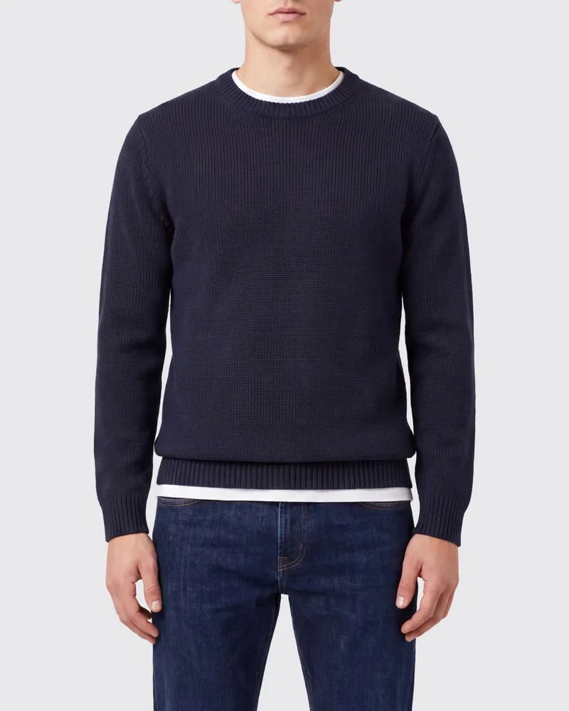 Roberto Collina Langärmliger Pullover mit Rundhalsausschnitt aus feiner Merinowolle Blau