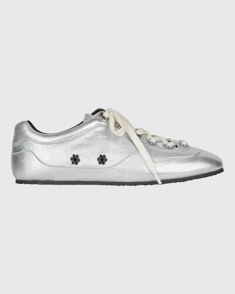 Cecilie Bahnsen CBBlaise Low-Top-Sneaker aus laminiertem Leder mit Blumen Silber