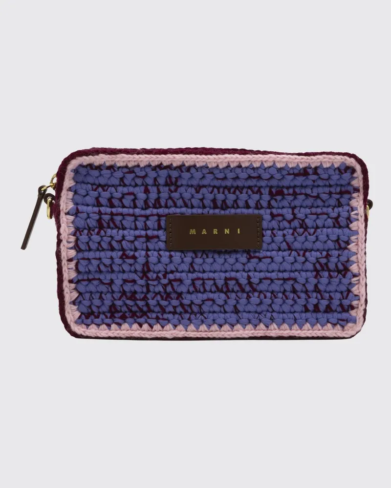 Marni Kleine Häkel-Schultertasche aus Wolle mit verstellbarem Riemen Peach