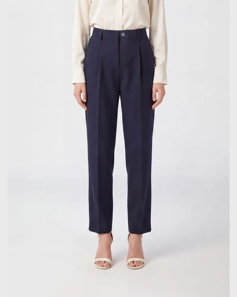 Semicouture Hoch taillierte, gerade geschnittene Hose aus Viskosemischung mit Bundfalten Schwarz