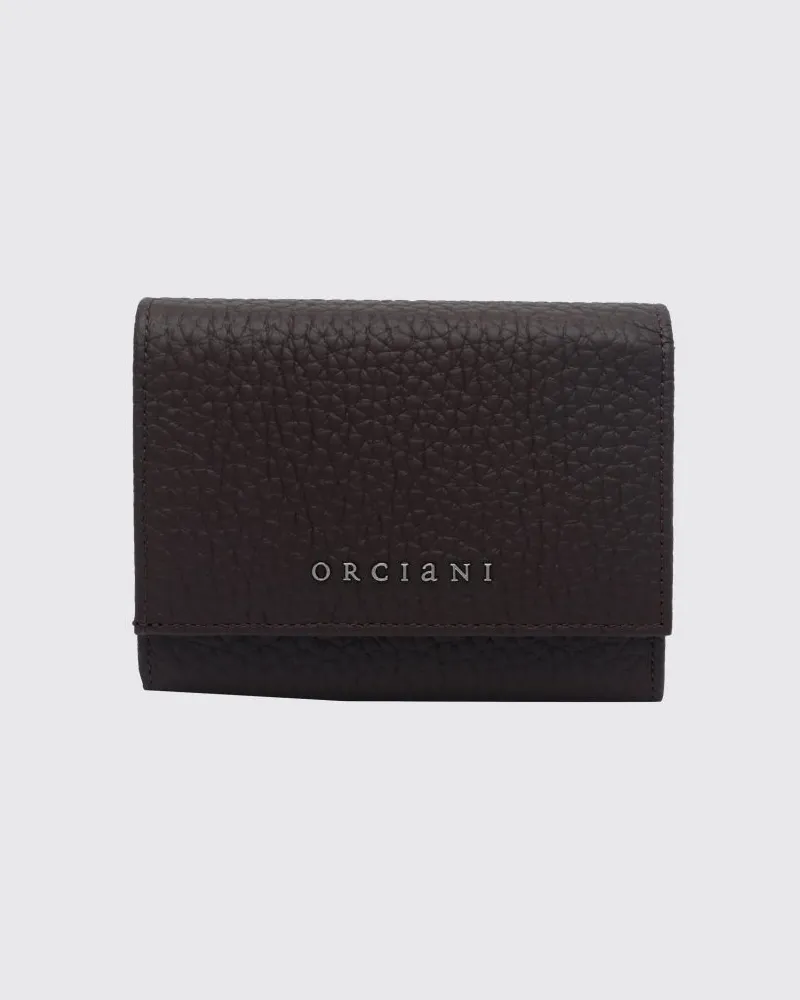 Orciani Bifold-Brieftasche aus gehämmertem Kalbsleder mit Patte Braun