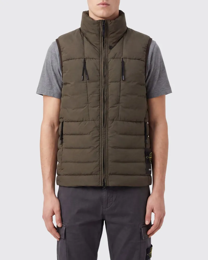Stone Island Gesteppte Nylon-Weste mit Trichterkragen und Compass-Logo Grau