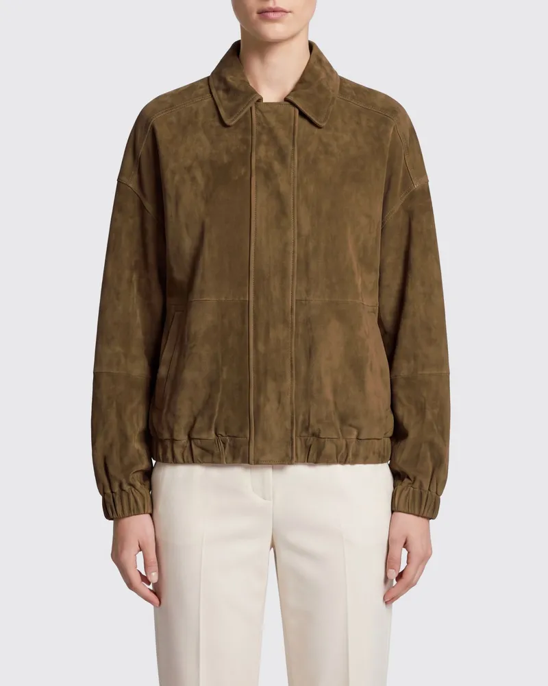 Brunello Cucinelli Wildleder-Bomberjacke von mit verdecktem Verschluss Braun