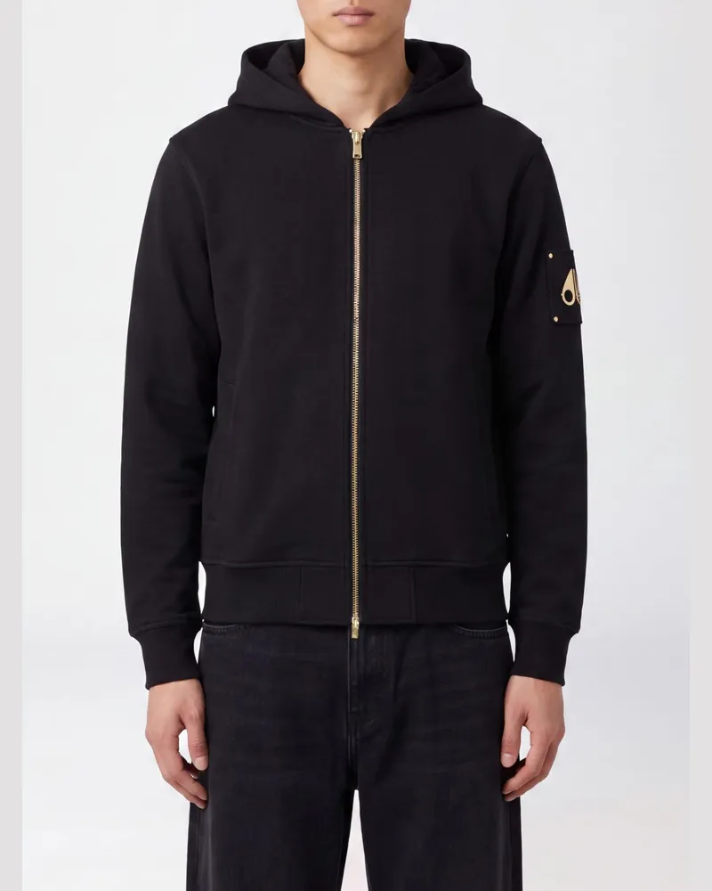 Moose Knuckles Baumwoll-Kapuzenjacke mit Reißverschluss und Metall-Logo Schwarz