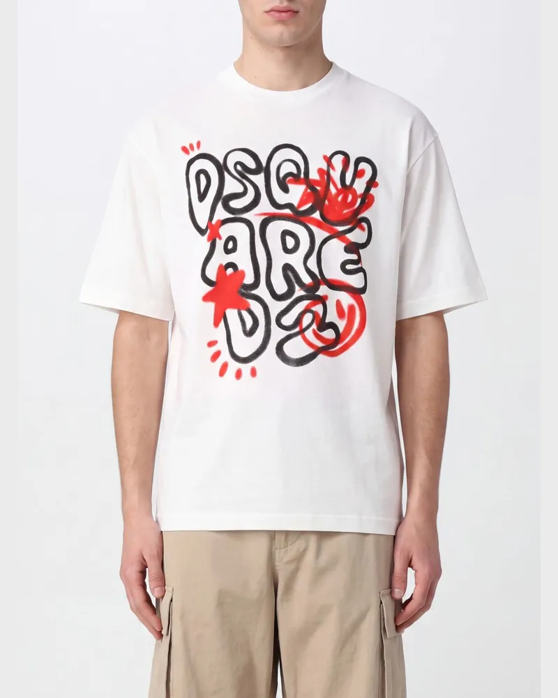 Dsquared2 Baumwoll-T-Shirt mit Rundhalsausschnitt und kontrastierendem Logo-Print Weiß