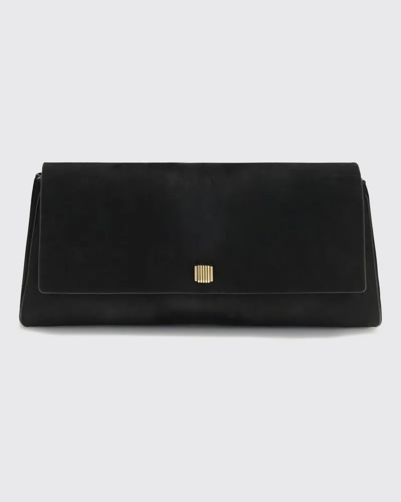 KHAITE Audrey Clutch aus Ponyfell-Leder mit ausgestellter Form und Klappverschluss Schwarz