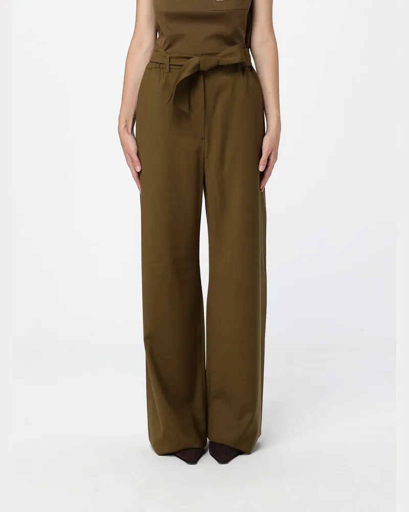Max Mara Wide-Leg-Hose aus Schurwolle mit Bindegürtel an der Taille Braun