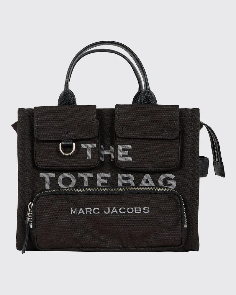 Marc Jacobs The Medium Tote Bag aus Baumwolle mit aufgedrucktem Logo Schwarz