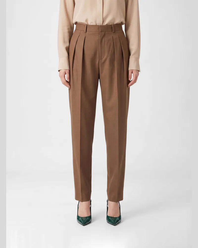 Saint Laurent High-Waist Skinny-Hose aus Woll- und Mohairmischung Braun