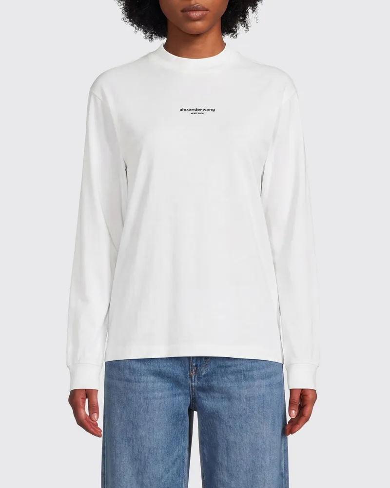 Alexander Wang Langärmeliges Baumwoll-T-Shirt von mit Kontrastlogo Weiß