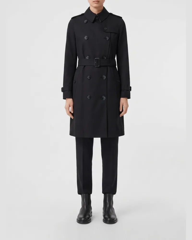 Burberry Zweireihiger Baumwoll-Trenchcoat mit Gürtel und Schulterklappen Schwarz