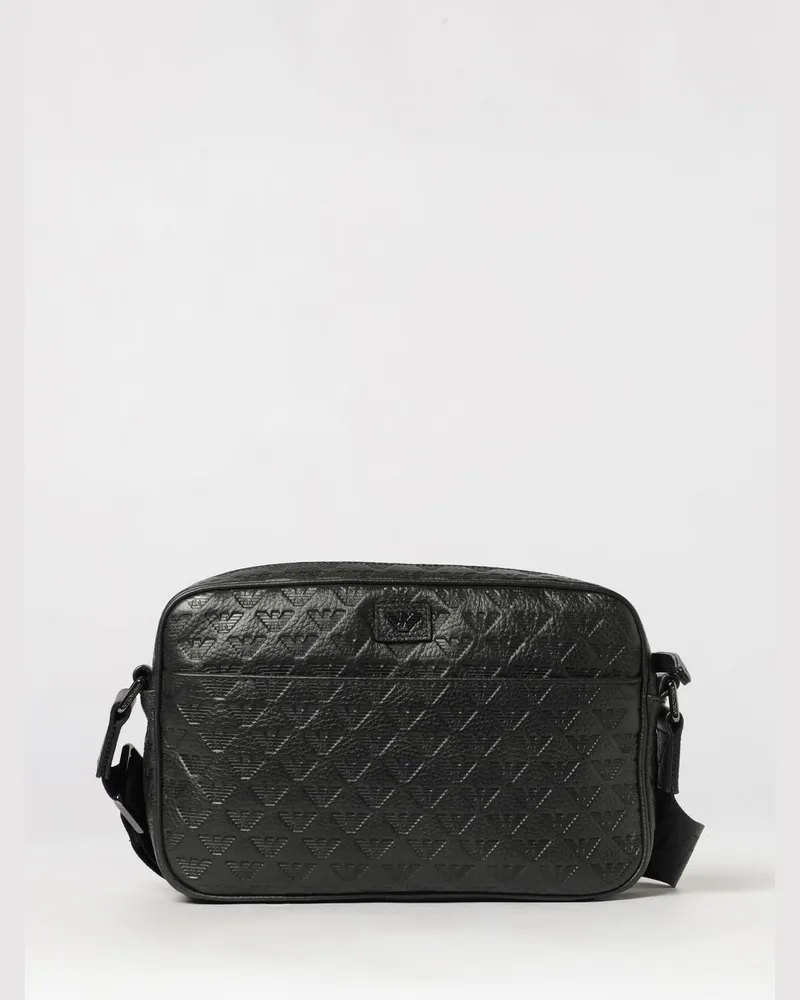 Emporio Armani Messenger-Tasche aus Leder mit geprägtem Eagle-Logo und Logo-Riemen Schwarz