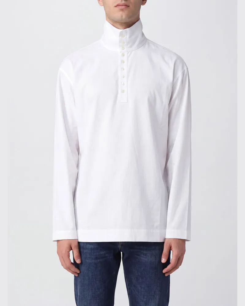 Dries van Noten Hochgeschlossenes Baumwollhemd mit überschnittenen Schultern Weiß