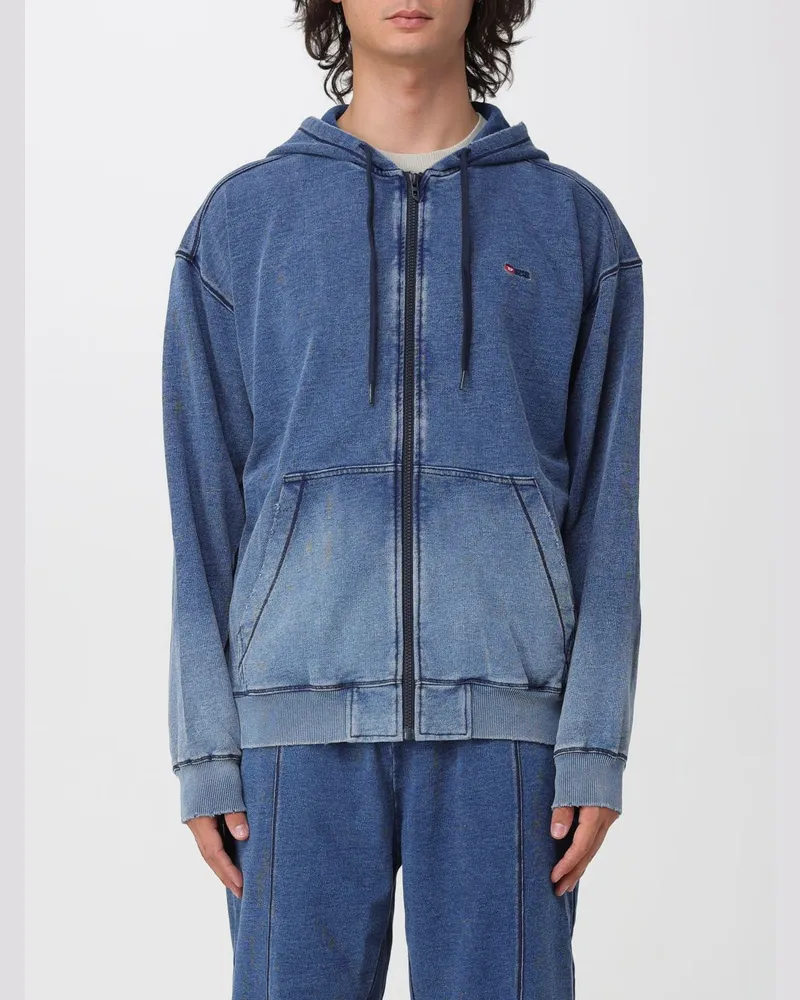 Diesel Relaxed Fit Kapuzen-Sweatshirt aus Baumwolle mit Reißverschluss und gesticktem Logo Blau