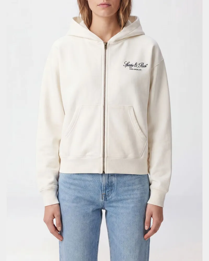 SPORTY & RICH SPORTY  RICH Baumwoll-Kapuzenjacke mit Reißverschluss Sporty & Rich und Logo-Stickerei Ecru