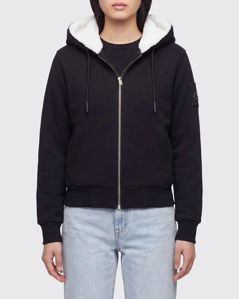 Moose Knuckles Reißverschluss-Hoodie aus Baumwollmischung mit appliziertem Logo Schwarz