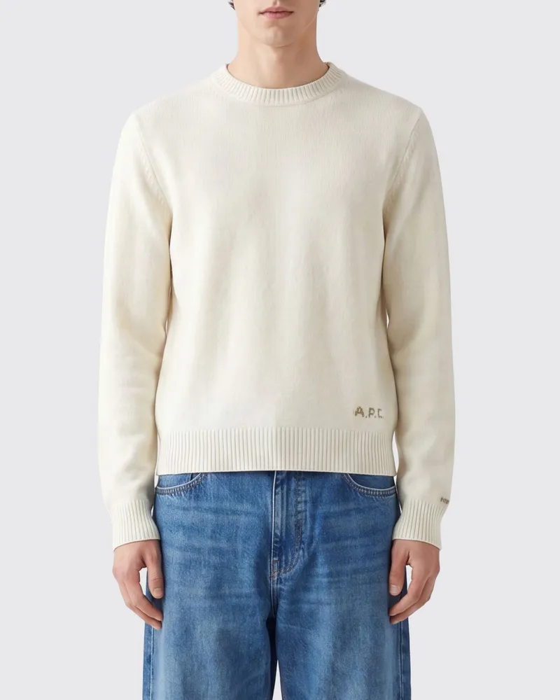 A.P.C. Rundhalspullover aus reiner Wolle mit gesticktem Logo Ecru