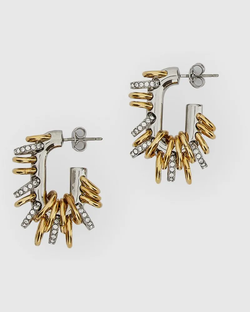 Paco Rabanne Hängende Ohrringe Punk XL Link aus Messing mit Kristallen Gold