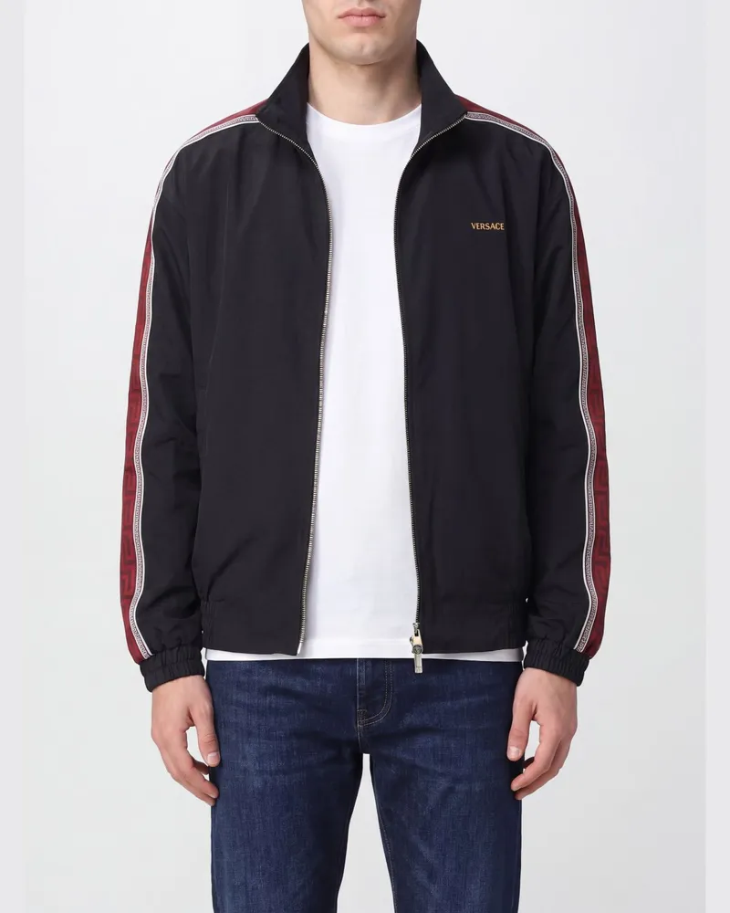 Versace Sweatshirt aus technischem Gewebe mit Reißverschluss und Kontrastlogo Schwarz