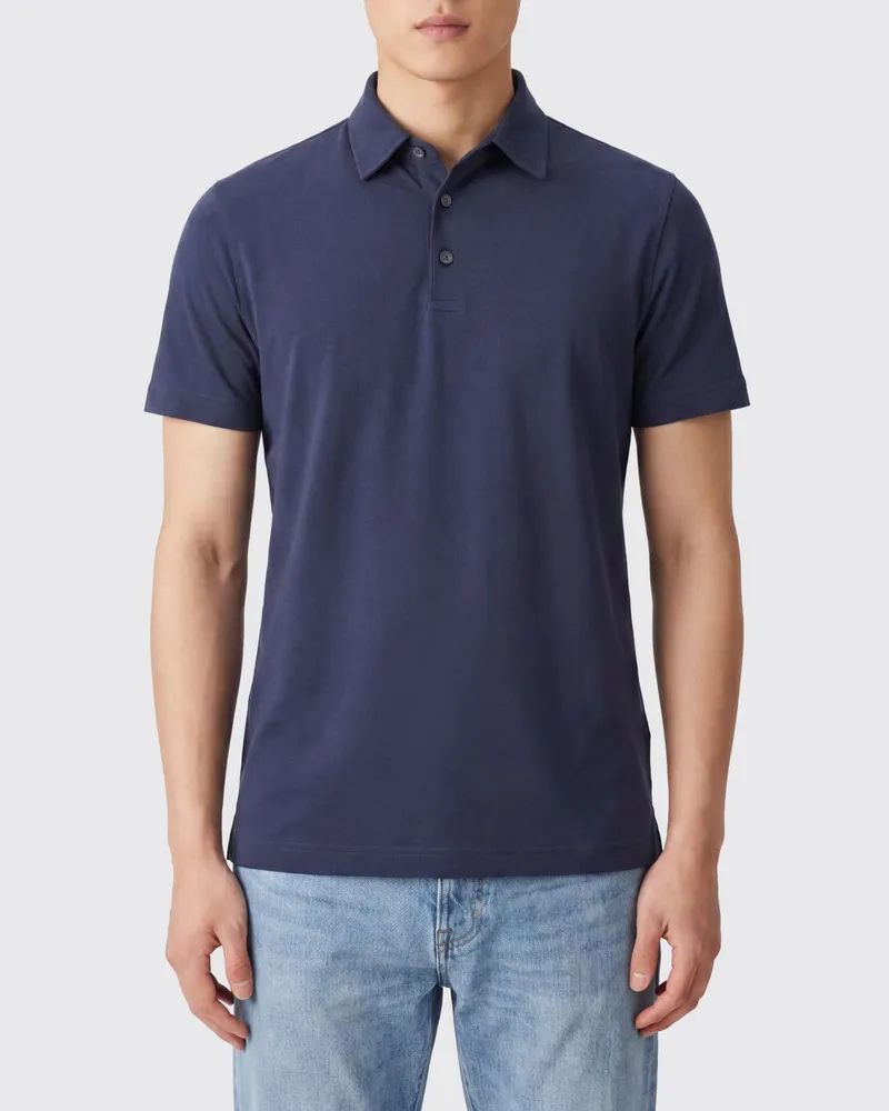 Zanone Slim Fit Poloshirt aus Baumwolle mit Drei-Knopf-Leiste Blau