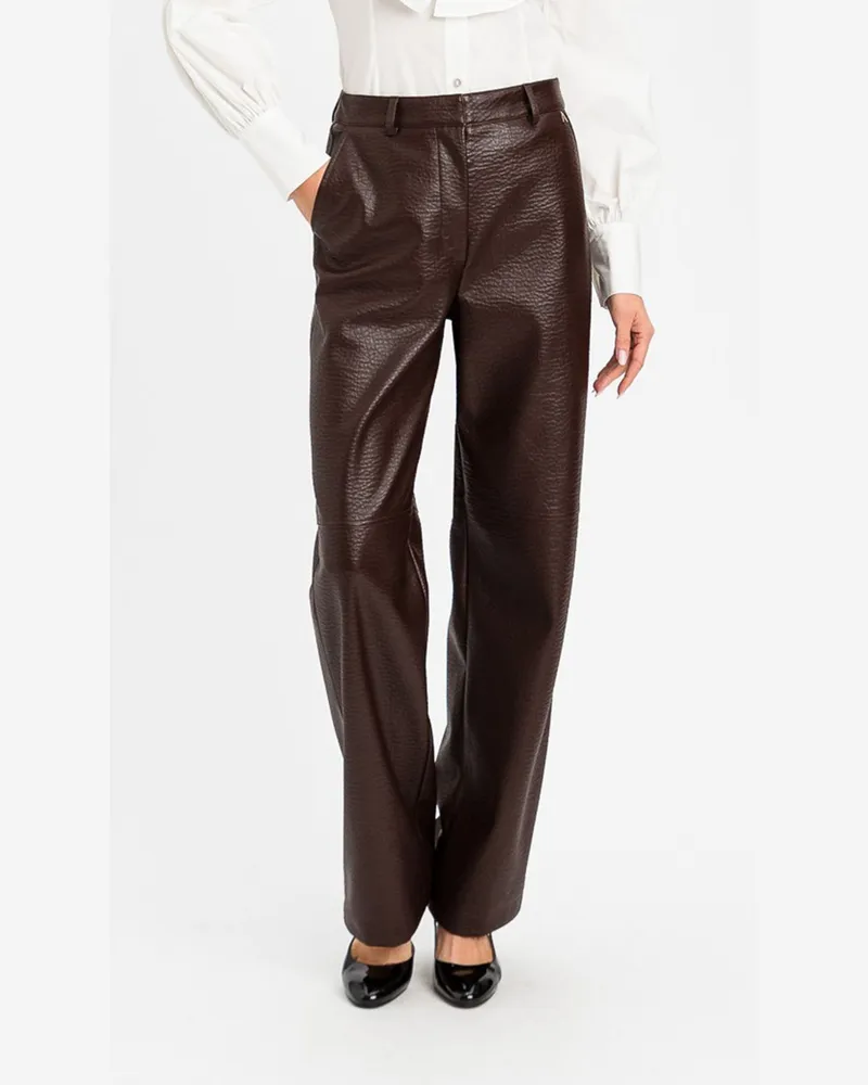 Twin-Set Wide-Leg-Hose aus Kunstleder mit hohem Bund Braun