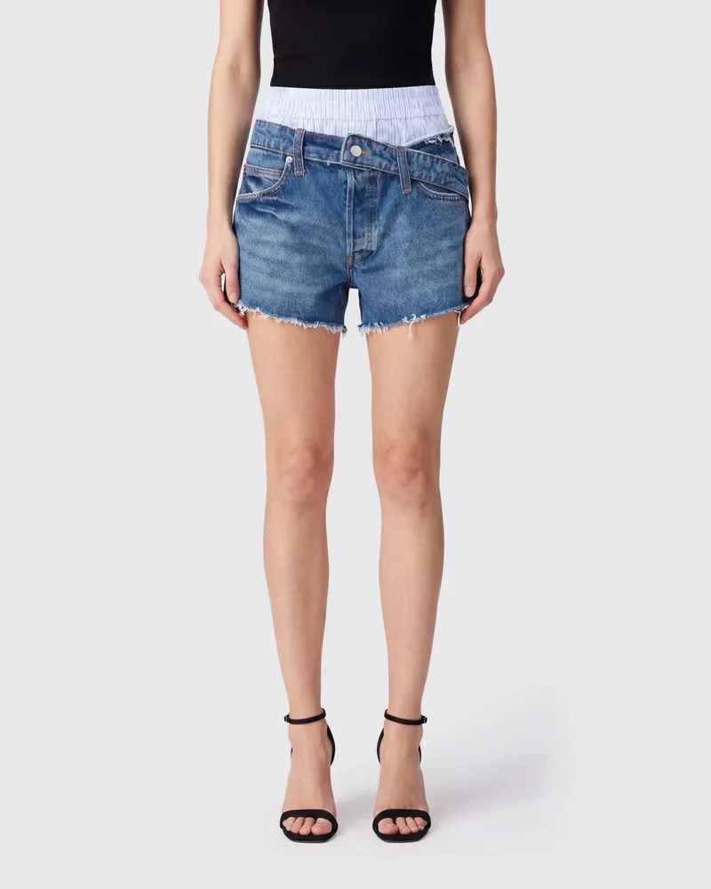 Alexander Wang Double-Layer-Denim-Shorts mit fransigem Saum Blau