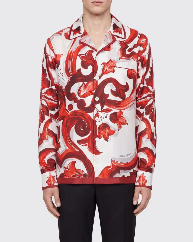 Dolce & Gabbana DOLCE  GABBANA Dolce & Gabbana Seidenhemd mit Majolika-Print und kubanischem Kragen Bunt