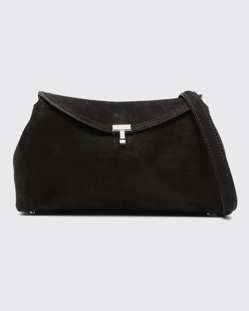 Totême T-Lock Schultertasche aus Veloursleder mit Drehverschluss Braun