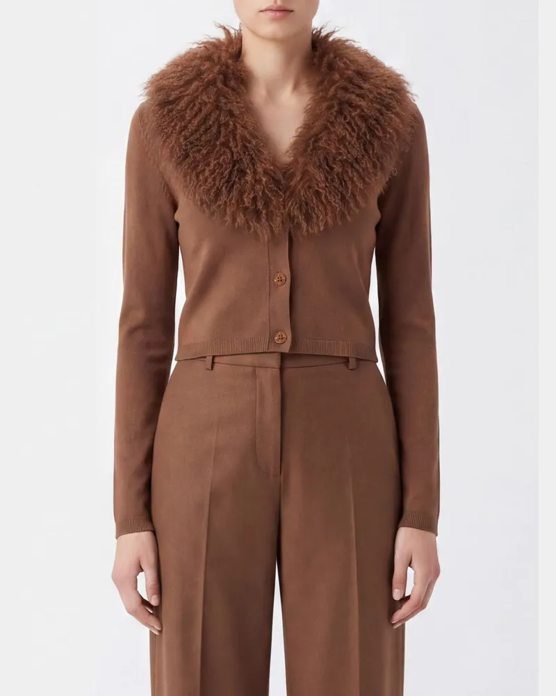 Twin-Set Cropped-Cardigan aus Wollmischung mit Kunstpelz-Details Braun