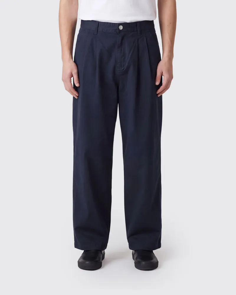 Carhartt WIP Brockman Hose mit weitem Bein aus Baumwolltwill mit Bundfalten Blau