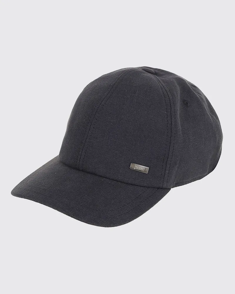 Herno Baseballkappe aus Leinenmischung mit appliziertem Logo und Klettverschluss Blau