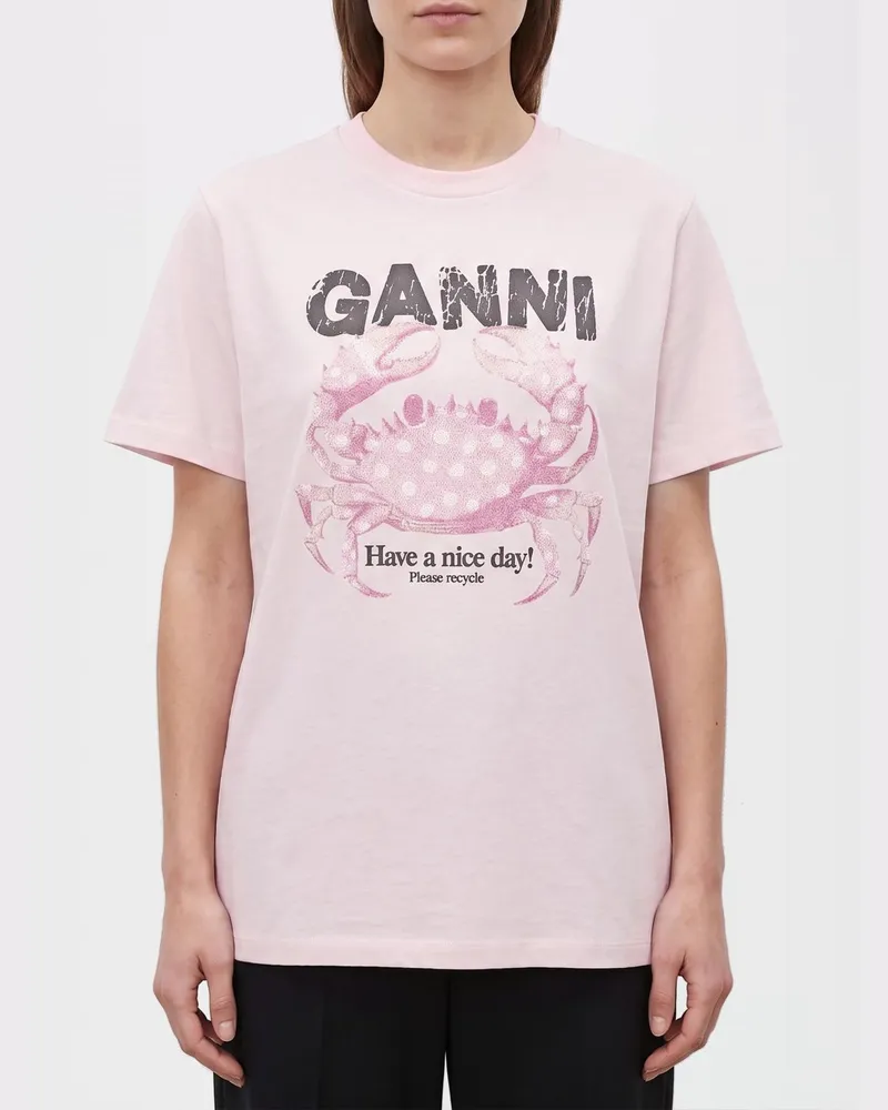 Ganni T-Shirt aus Baumwolle mit grafischem Logo-Print Weiß